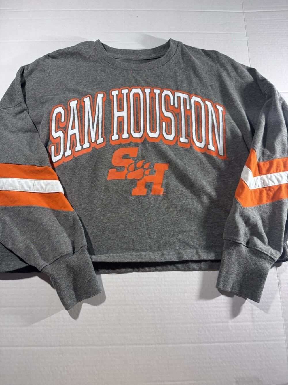 Rivalry Threads Sam Houston Bearkats Cropped Sweatshirt Gray Orange White S